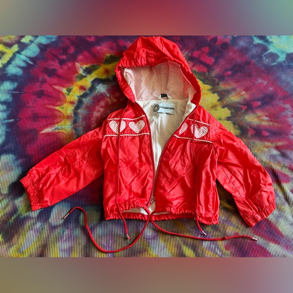 ❤️90s Vintage Red Heart Kids Raincoat Jacket 3T - Picture 4 of 5